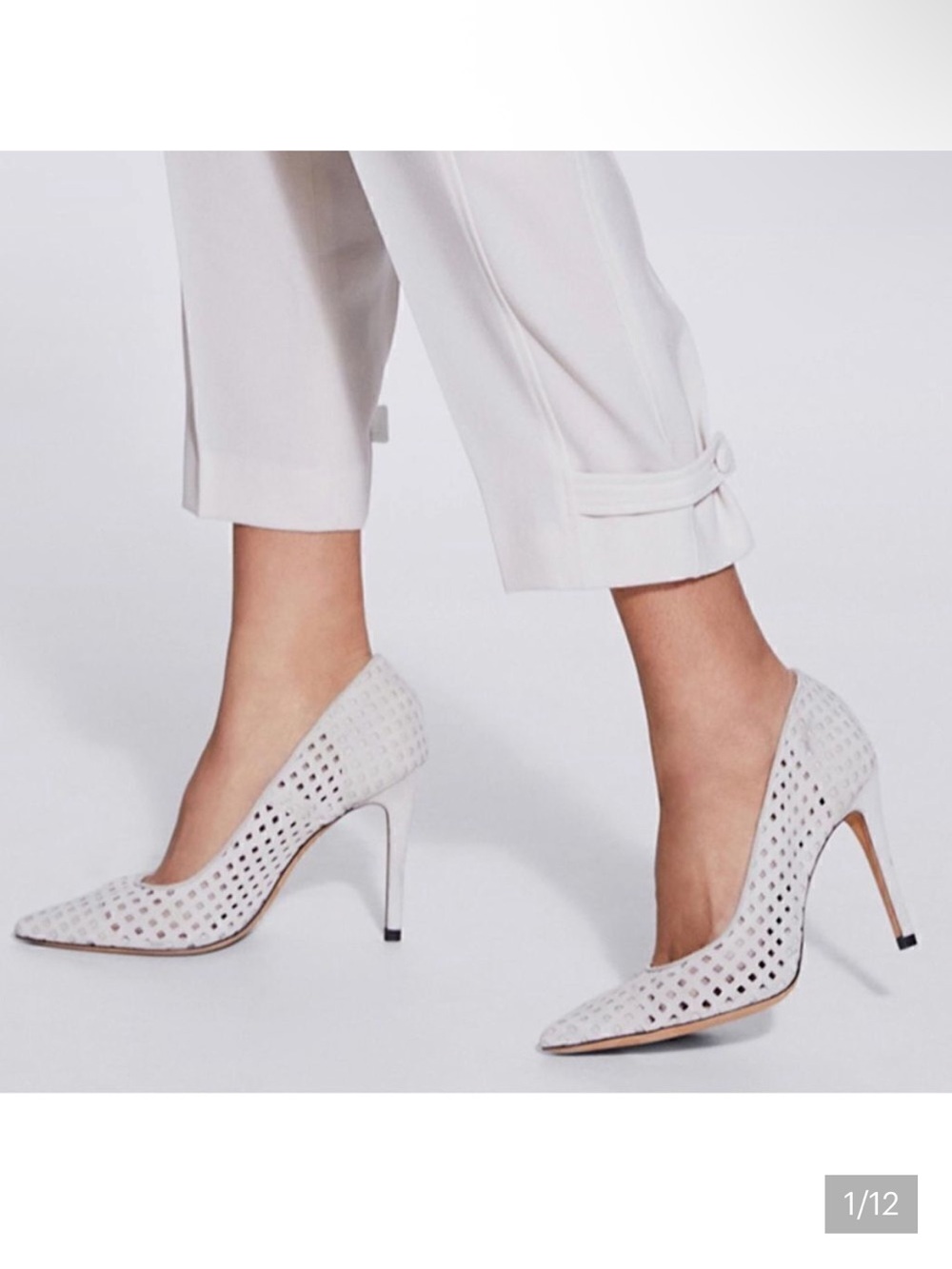 IRO Larson off White/light gray Perforated suede Pointed-Toe Leather Pumps 41 10